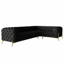 Jack & Alice Ecksofa Laviva V - Samt Ravi: Schwarz - 323 x 200 cm - Ausrichtung rechts