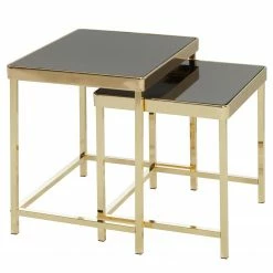 Red Living Beistelltisch Vilho (2er-Set) - Glas / Metall - Schwarz / Gold