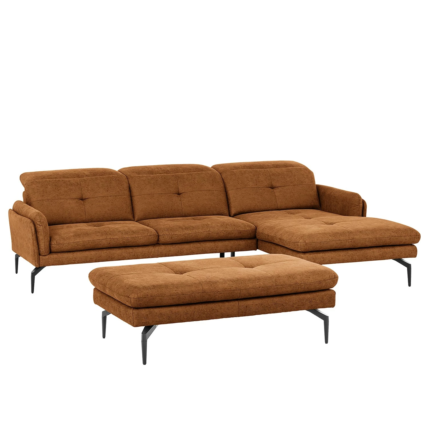 Loftscape Ecksofa Bosley - Antiklederlook - Microfaser Priya: Cognac - Longchair davorstehend rechts - Mit Hocker 1 Loftscape Ecksofa Bosley - Antiklederlook - Microfaser Priya: Cognac - Longchair davorstehend rechts - Mit Hocker
