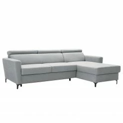 Fredriks Ecksofa Landaff I - Webstoff Sioma: Hellgrau - Longchair davorstehend rechts - Mit Schlaffunktion - Ohne Hocker