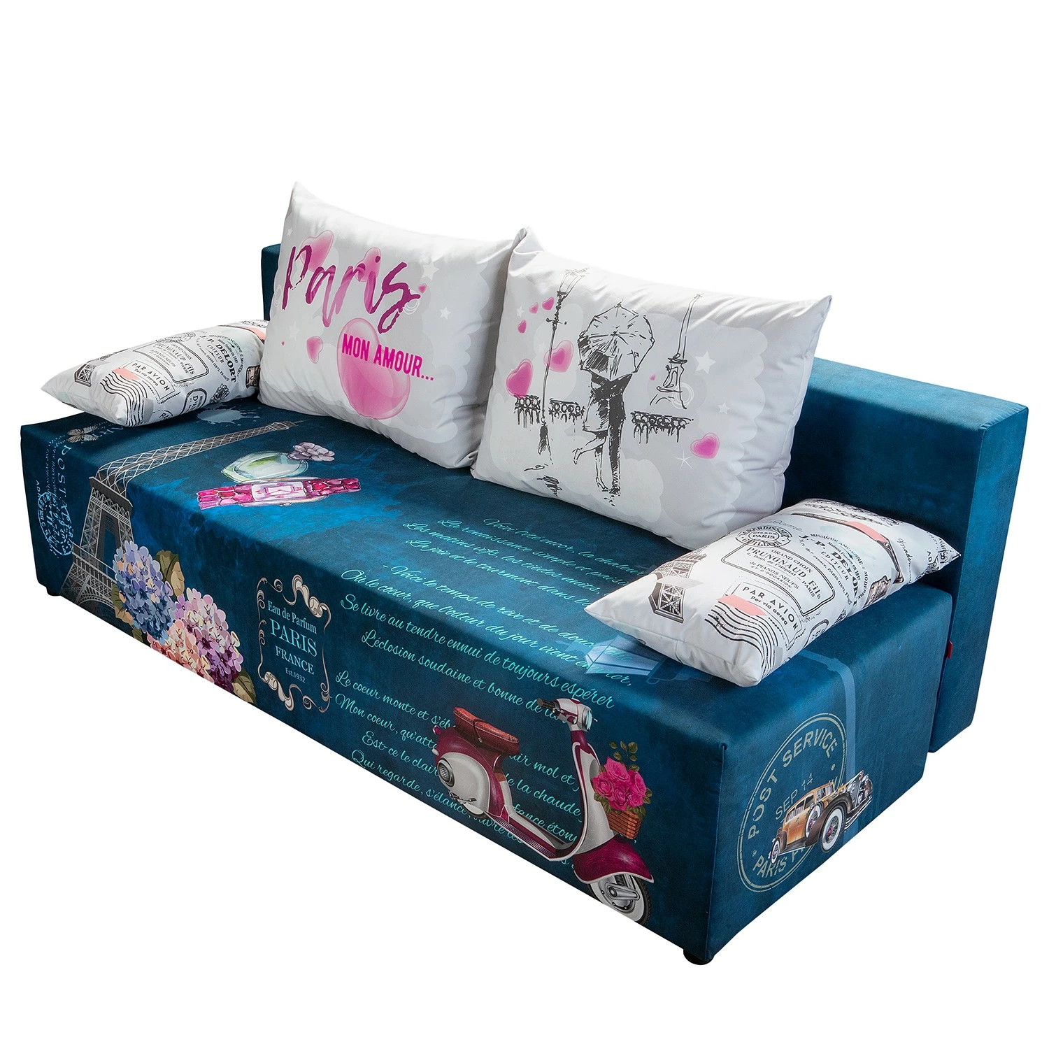 Mooved Schlafsofa Gabun - Flachgewebe - Blau / Weiß - Keine Unterfederung 1 Mooved Schlafsofa Gabun - Flachgewebe - Blau / Weiß - Keine Unterfederung