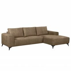 Loftscape Ecksofa Gatsby - Antiklederlook - Microfaser Zaira: Havanna - Longchair davorstehend rechts