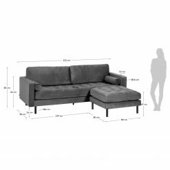 Loftscape Ecksofa Monza - Samt - Samt Juin: Grau - Breite: 222 cm - Longchair davorstehend links -Wohnzimmermöbel boutique en ligne 1000300412 211229 150307001267 SKETCH DETAILS P000000001000300412 sketch
