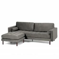 Loftscape Ecksofa Monza - Samt - Samt Juin: Grau - Breite: 222 cm - Longchair davorstehend links