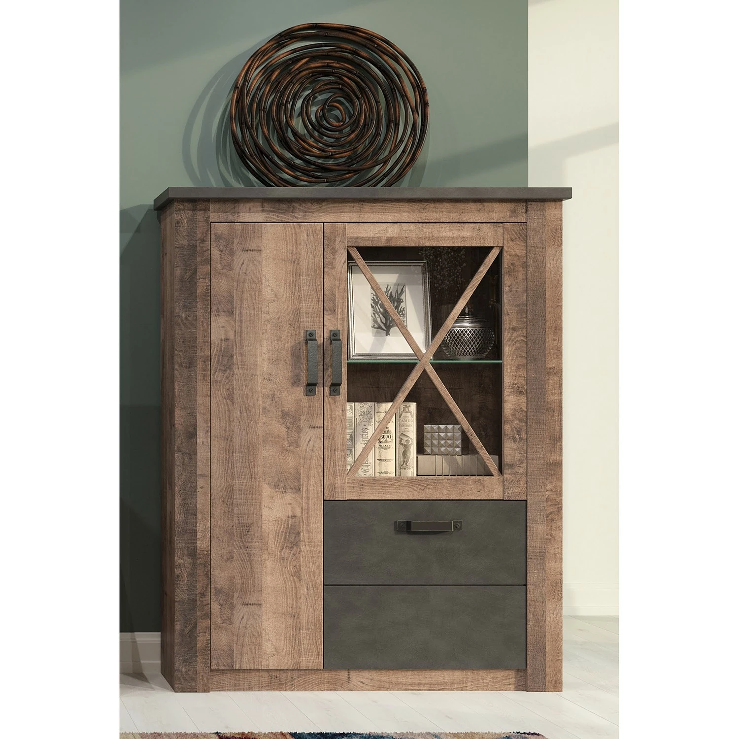 Trendteam Highboard Georgia - Dunkelgrau / Eiche Rustikal Dekor 4 Trendteam Highboard Georgia - Dunkelgrau / Eiche Rustikal Dekor – Bild 4