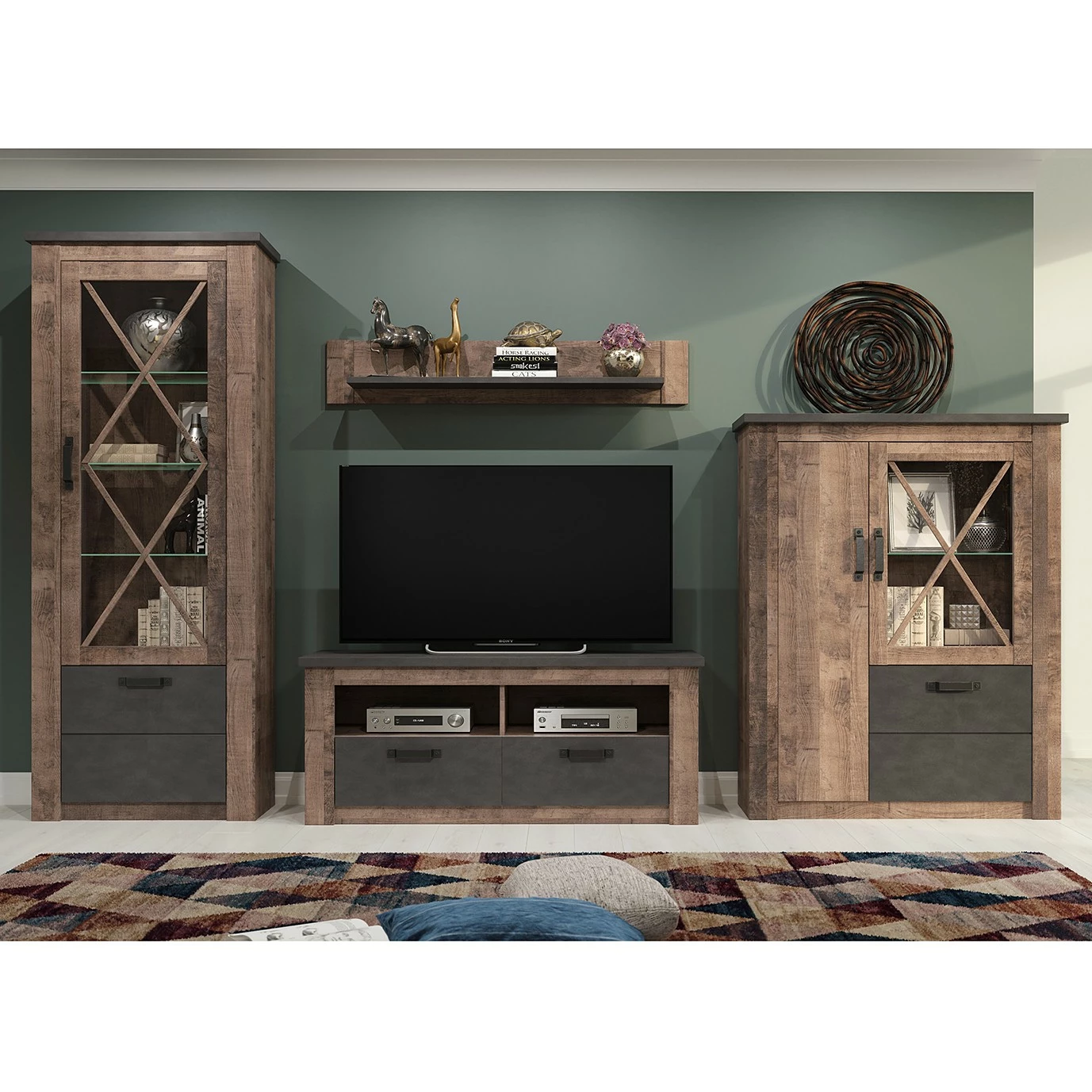 Trendteam Wohnwand Georgia (4-teilig) - Dunkelgrau / Eiche Rustikal Dekor 1 Trendteam Wohnwand Georgia (4-teilig) - Dunkelgrau / Eiche Rustikal Dekor