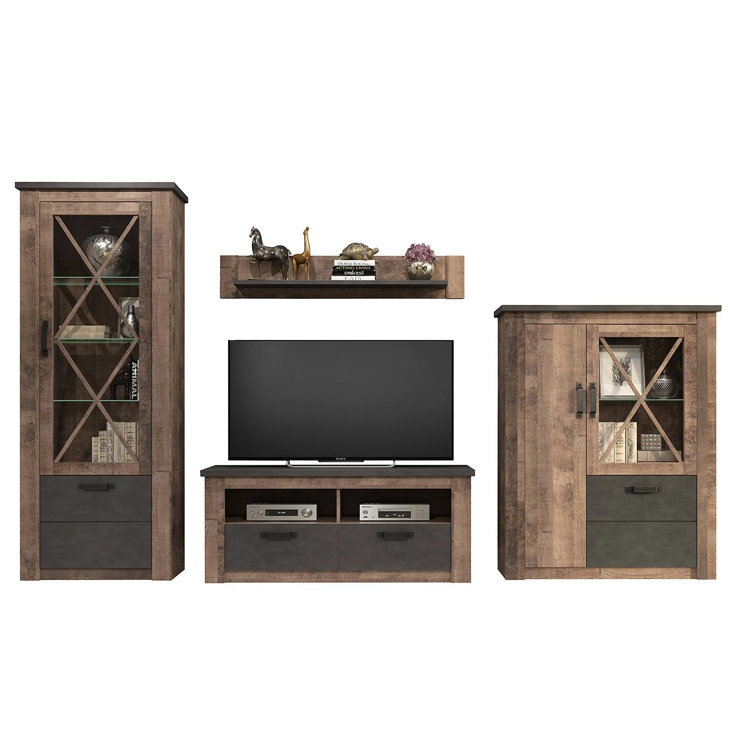 Trendteam Wohnwand Georgia (4-teilig) - Dunkelgrau / Eiche Rustikal Dekor 3 Trendteam Wohnwand Georgia (4-teilig) - Dunkelgrau / Eiche Rustikal Dekor – Bild 3