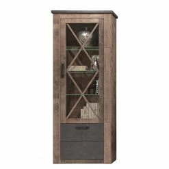Trendteam Standvitrine Georgia - Dunkelgrau / Eiche Rustikal Dekor