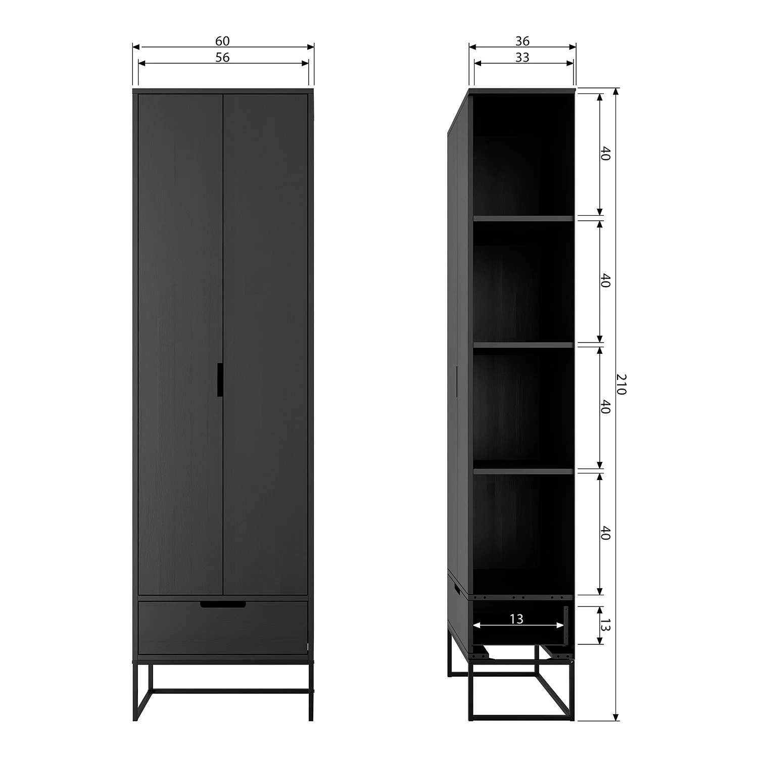 Red Living Garderobenschrank Cobar - Esche massiv - Esche Schwarz 8 Red Living Garderobenschrank Cobar - Esche massiv - Esche Schwarz – Bild 8