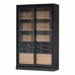 Red Living Vitrinenschrank Bomba - Kiefer massiv - Kiefer Schwarz / Kiefer Dunkel