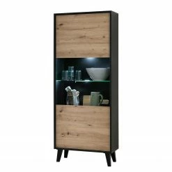 Norrwood Standvitrine Argenteuil - Eiche Artisan Dekor / Schwarz - Höhe: 171 cm