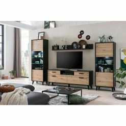 Norrwood Standvitrine Argenteuil - Eiche Artisan Dekor / Schwarz - Höhe: 171 cm -Wohnzimmermöbel boutique en ligne 1000304811 211118 072224000025 MOOD DETAILS P000000001000304811 mood