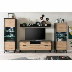 Norrwood Standvitrine Argenteuil - Eiche Artisan Dekor / Schwarz - Höhe: 171 cm -Wohnzimmermöbel boutique en ligne 1000304811 211118 072224000027 MOOD DETAILS P000000001000304811 mood