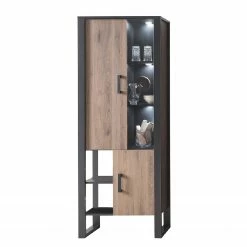 Red Living Vitrinenschrank Norddal - Nussbaum Dekor / Schwarz -Wohnzimmermöbel boutique en ligne 1000304815 211027 105055000124 DETAILS P000000001000304815