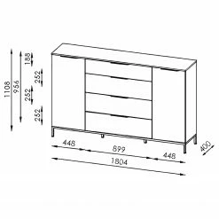 Maja Möbel Sideboard Trend Wood I - Asteiche Dekor / Schwarz -Wohnzimmermöbel boutique en ligne 1000306527 211102 130342000519 SKETCH DETAILS P000000001000306527 sketch