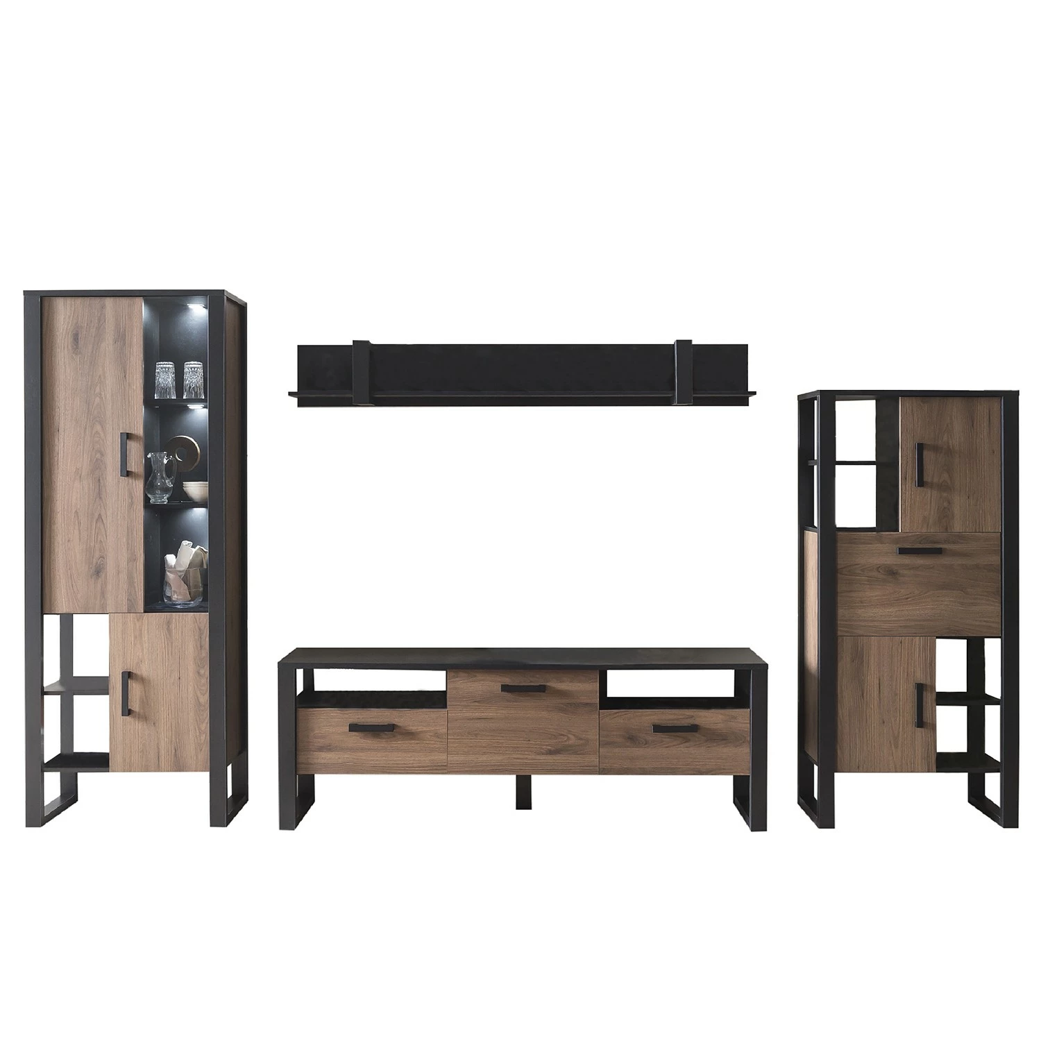 Red Living Wohnwand Norddal I (4-teilig) - Nussbaum Dekor / Schwarz 5 Red Living Wohnwand Norddal I (4-teilig) - Nussbaum Dekor / Schwarz – Bild 5