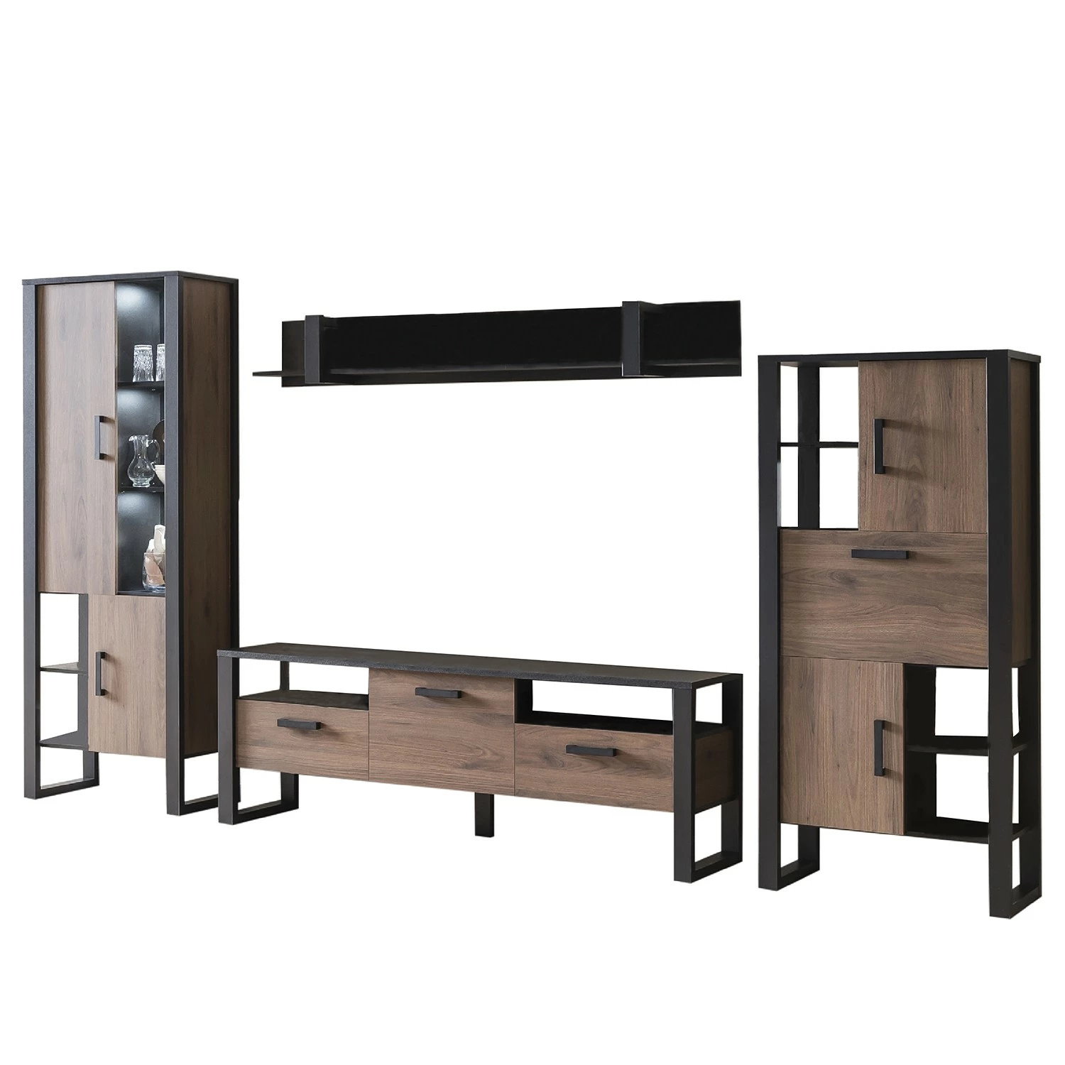 Red Living Wohnwand Norddal I (4-teilig) - Nussbaum Dekor / Schwarz 3 Red Living Wohnwand Norddal I (4-teilig) - Nussbaum Dekor / Schwarz – Bild 3