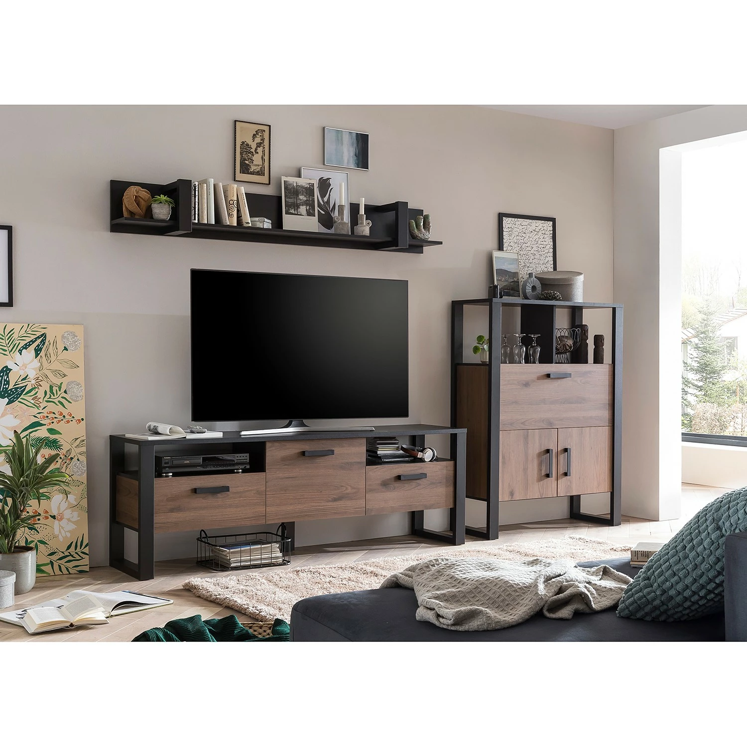 Red Living Wohnwand Norddal IV (3-teilig) - Nussbaum Dekor / Schwarz 2 Red Living Wohnwand Norddal IV (3-teilig) - Nussbaum Dekor / Schwarz – Bild 2