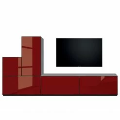 Now! by hülsta Wohnwand now to go colour II (5-teilig) - Hochglanz Rubinrot / Diamantgrau