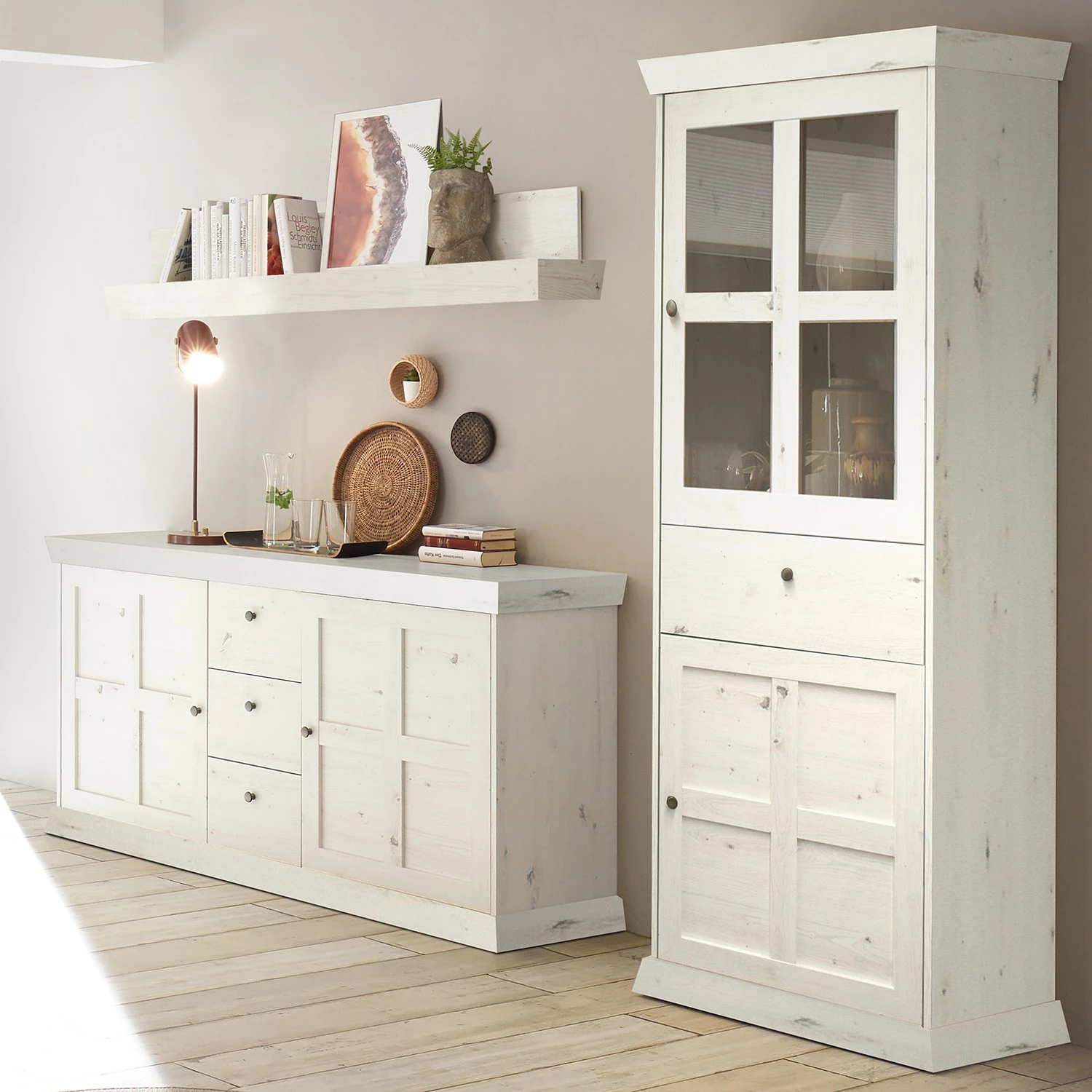 Ridgevalley Wohnwand Maiossa I (3-teilig) - Pinie Weiß Dekor 1 Ridgevalley Wohnwand Maiossa I (3-teilig) - Pinie Weiß Dekor