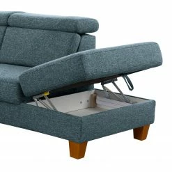 Fredriks Ecksofa Eustis - Flachgewebe Amra: Blaugrau - Ottomane davorstehend rechts - Mit Schlaffunktion -Wohnzimmermöbel boutique en ligne 1000314680 211221 13055901408 DETAILS P000000001000314680