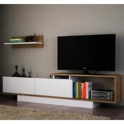 Loftscape Wohnkombination Atfih (2-teilig) - Weiß / Walnuss Dekor