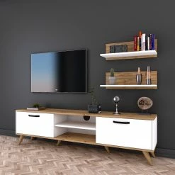 Wohnkombination Rangun I (3-teilig) - Eiche Dekor / Weiß -Wohnzimmermöbel boutique en ligne 1000314888 211214 133833000115 MOOD DETAILS P000000001000314888 mood