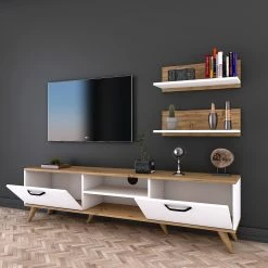 Wohnkombination Rangun I (3-teilig) - Eiche Dekor / Weiß -Wohnzimmermöbel boutique en ligne 1000314888 211214 133833000117 MOOD DETAILS P000000001000314888 mood