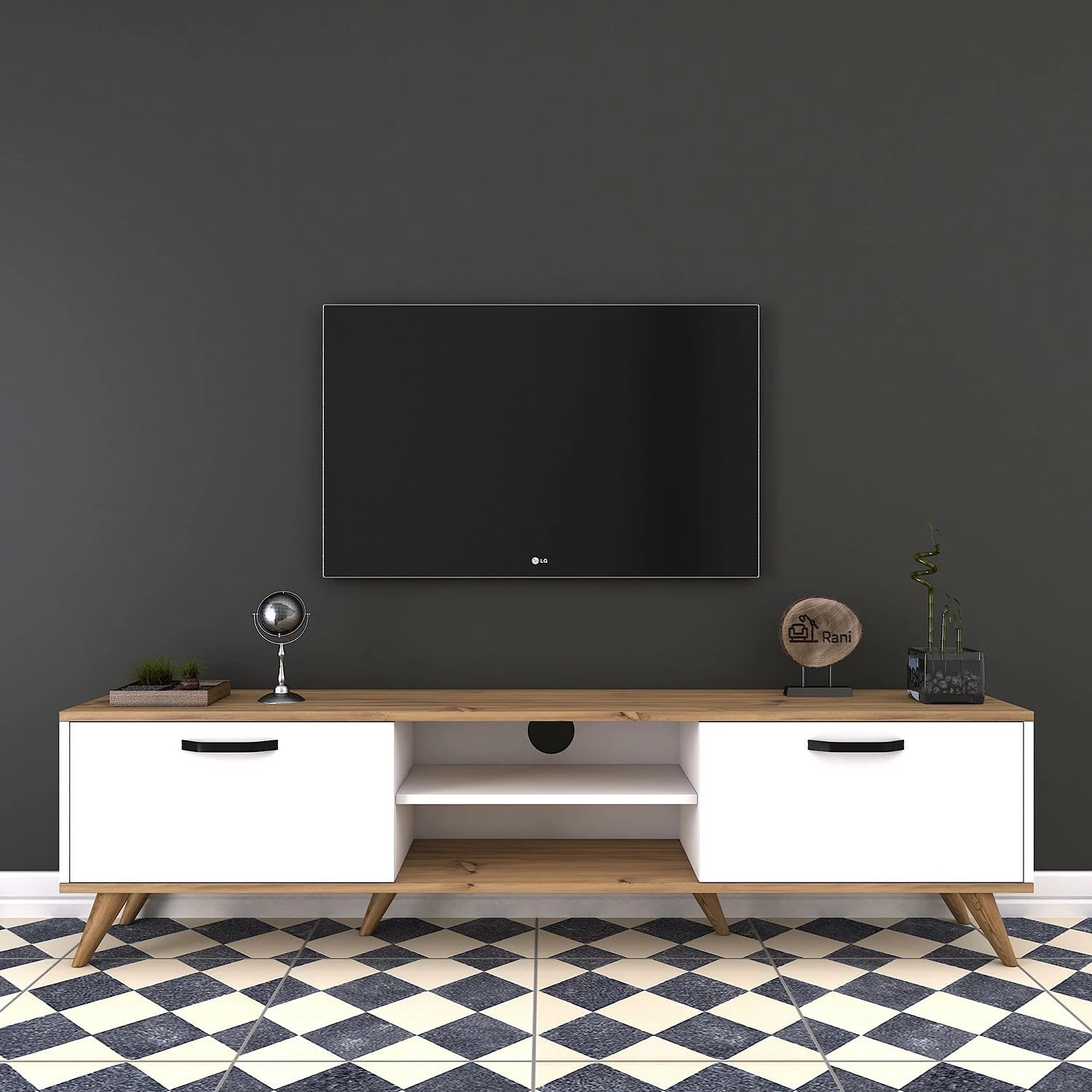 Loftscape TV-Lowboard Rangun - Weiß / Eiche Dekor 5 Loftscape TV-Lowboard Rangun - Weiß / Eiche Dekor – Bild 5