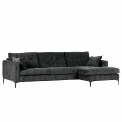Loftscape Ecksofa Goodluck - Samt Saidy: Anthrazit - Ottomane davorstehend rechts
