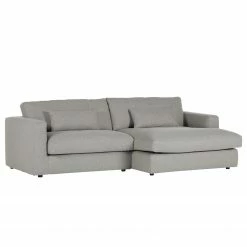 Loftscape Ecksofa Palos - Flachgewebe Flutra: Hellgrau - Ottomane davorstehend rechts