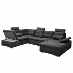 Fredriks Wohnlandschaft Puntiro III - Microfaser Salvo: Anthrazit - Longchair davorstehend rechts / Ottomane links - Mit Schlaffunktion -Wohnzimmermöbel boutique en ligne 1000315701 220728 070 DETAILS P000000001000315701