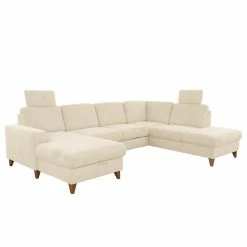 Loftscape Wohnlandschaft Gothem - Webstoff Palila: Creme - Ottomane davorstehend rechts - Mit Schlaffunktion