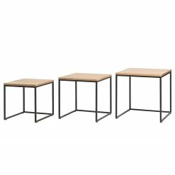 Red Living Beistelltisch Ratho I (3er-Set) - Echtholzfurnier / Metall - Eiche / Schwarz