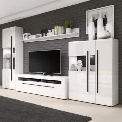 Loftscape Wohnwand Tyfta II (4-teilig) - Hochglanz Weiß