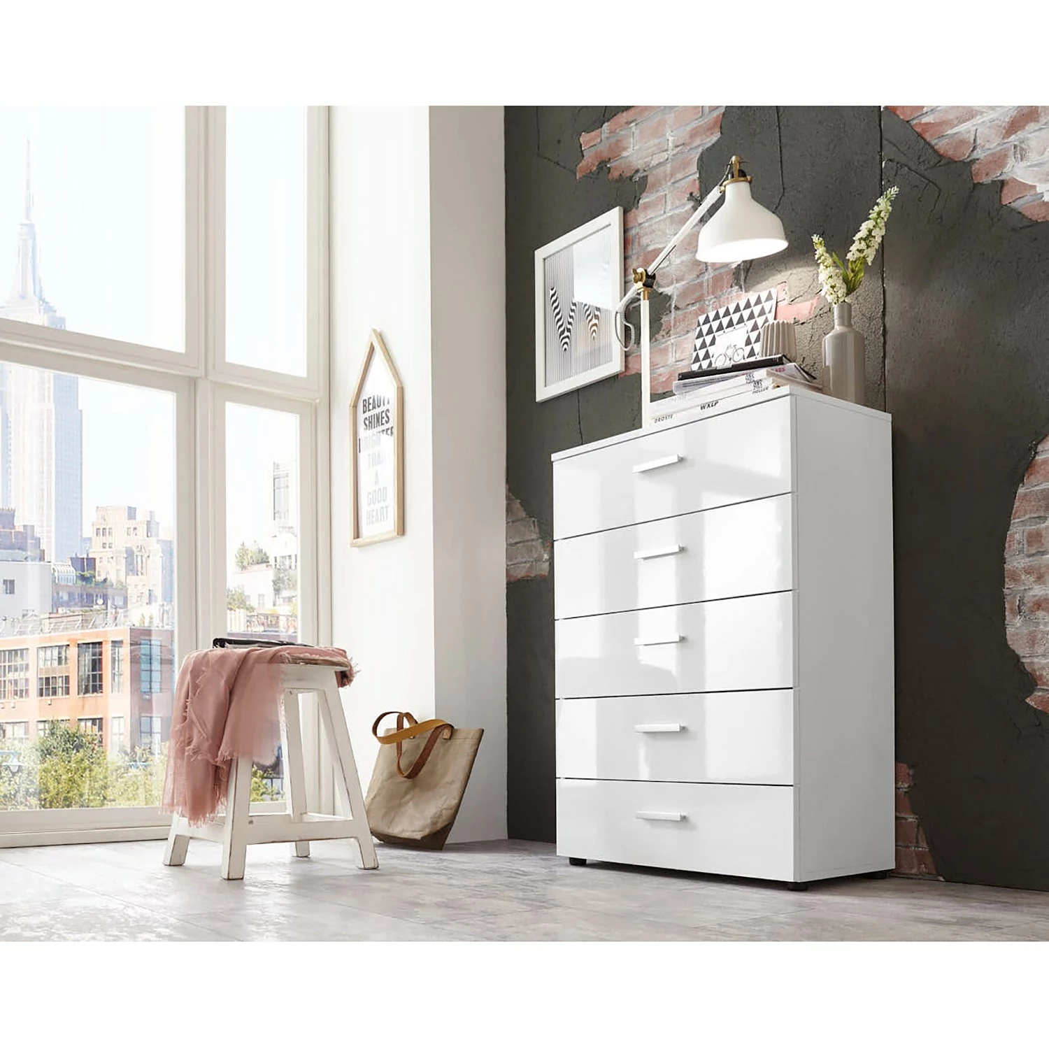 Loftscape Kommode Merwe II - Hochglanz Weiß / Matt Weiß 2 Loftscape Kommode Merwe II - Hochglanz Weiß / Matt Weiß – Bild 2