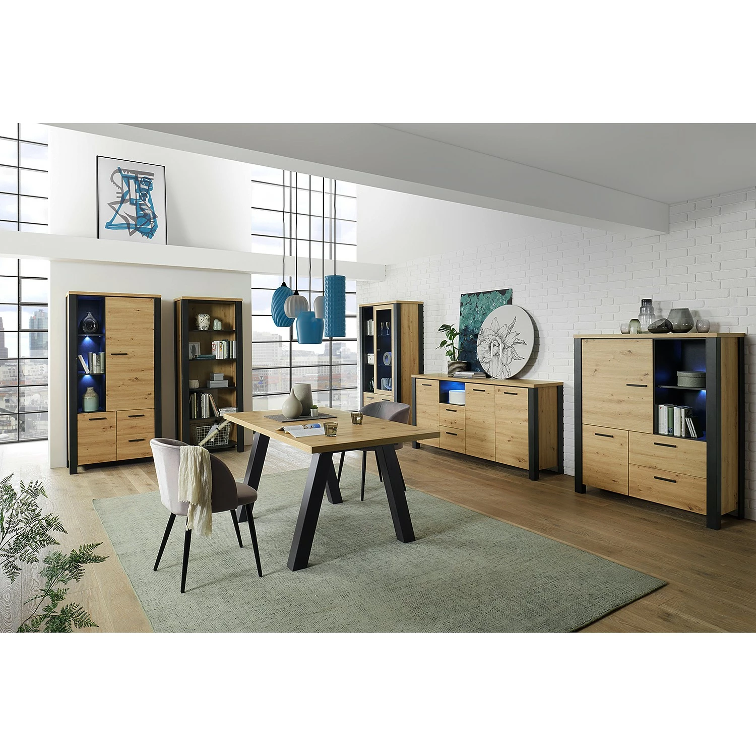 Red Living Highboard Zagora - Asteiche Dekor / Schwarz 2 Red Living Highboard Zagora - Asteiche Dekor / Schwarz – Bild 2