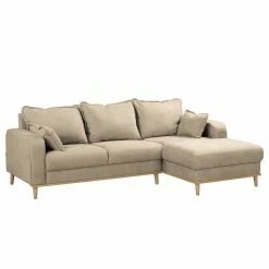 Norrwood Ecksofa Nante - Microfaser Enza: Creme - Ottomane davorstehend rechts
