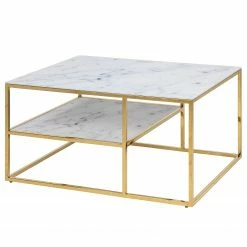 Fredriks Couchtisch Katori VII - Glas / Metall - Marmor Weiß Dekor / Gold