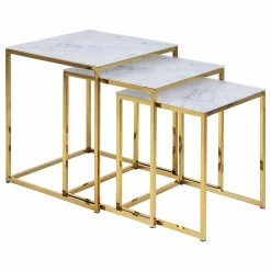 Fredriks Beistelltisch Katori I (3er-Set) - Glas / Metall - Marmor Weiß Dekor / Gold
