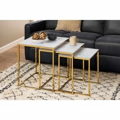 Fredriks Beistelltisch Katori I (3er-Set) - Glas / Metall - Marmor Weiß Dekor / Gold -Wohnzimmermöbel boutique en ligne 1000330562 220208 14502400021 MOOD DETAILS P000000001000330562 mood