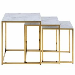 Fredriks Beistelltisch Katori I (3er-Set) - Glas / Metall - Marmor Weiß Dekor / Gold -Wohnzimmermöbel boutique en ligne 1000330562 220208 14502400030 DETAILS P000000001000330562