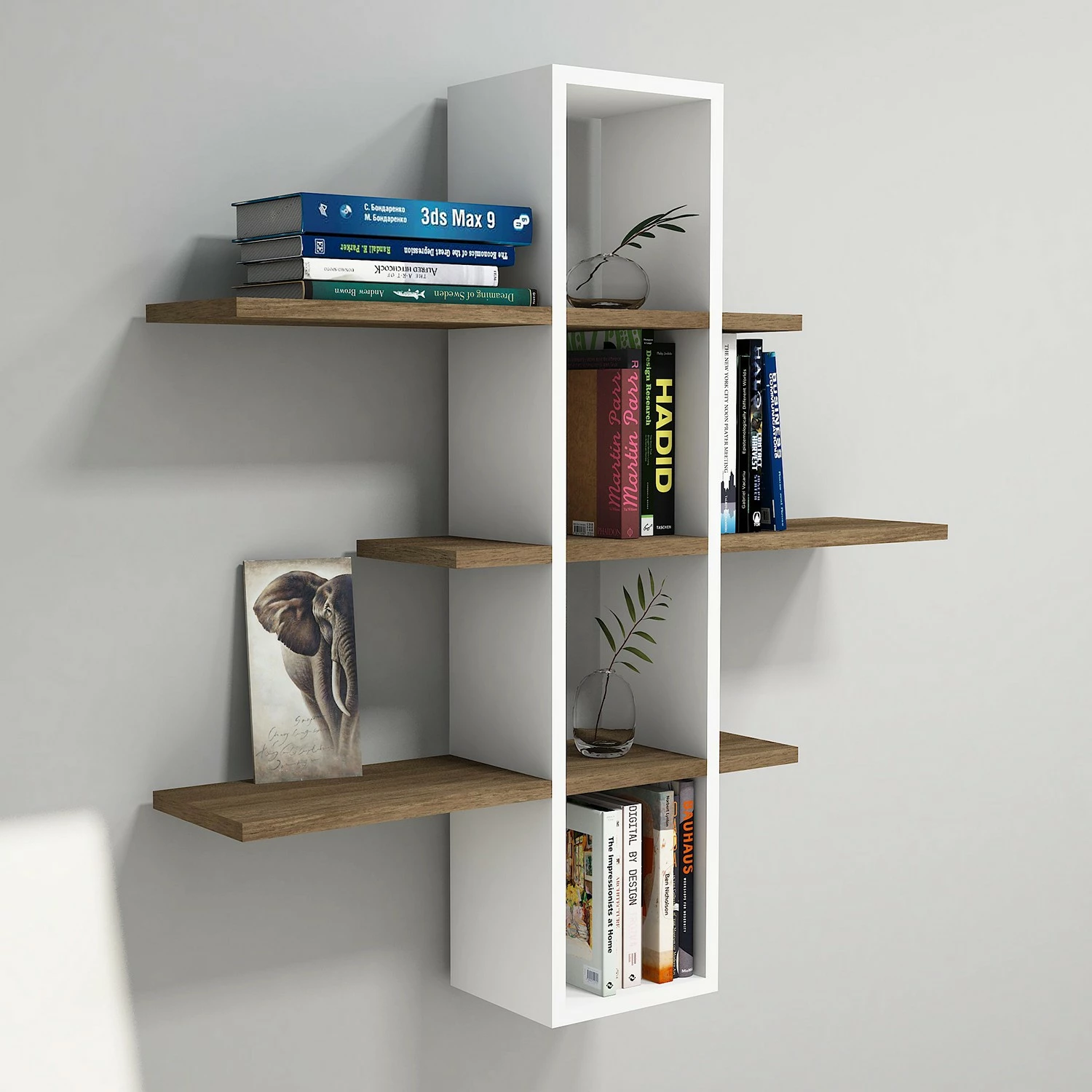 Loftscape Wandregal Valletta - Weiß / Walnuss Dekor 2 Loftscape Wandregal Valletta - Weiß / Walnuss Dekor – Bild 2