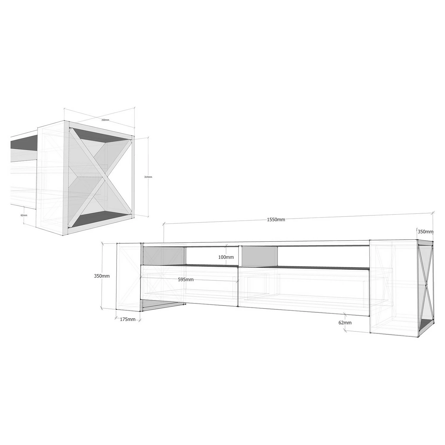 Loftscape TV-Lowboard Varel - Weiß / Walnuss Dekor 5 Loftscape TV-Lowboard Varel - Weiß / Walnuss Dekor – Bild 5