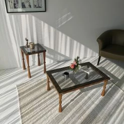 Ars Natura Couchtisch Donatella - Glas / Walnuss massiv - Rauchschwarz / Walnuss -Wohnzimmermöbel boutique en ligne 1000333698 220302 027 MOOD DETAILS P000000001000333698 mood