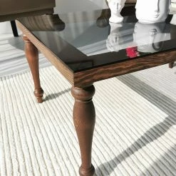 Ars Natura Couchtisch Tating - Glas / Walnuss massiv - Rauchschwarz / Walnuss -Wohnzimmermöbel boutique en ligne 1000333703 220302 030 DETAILS P000000001000333703