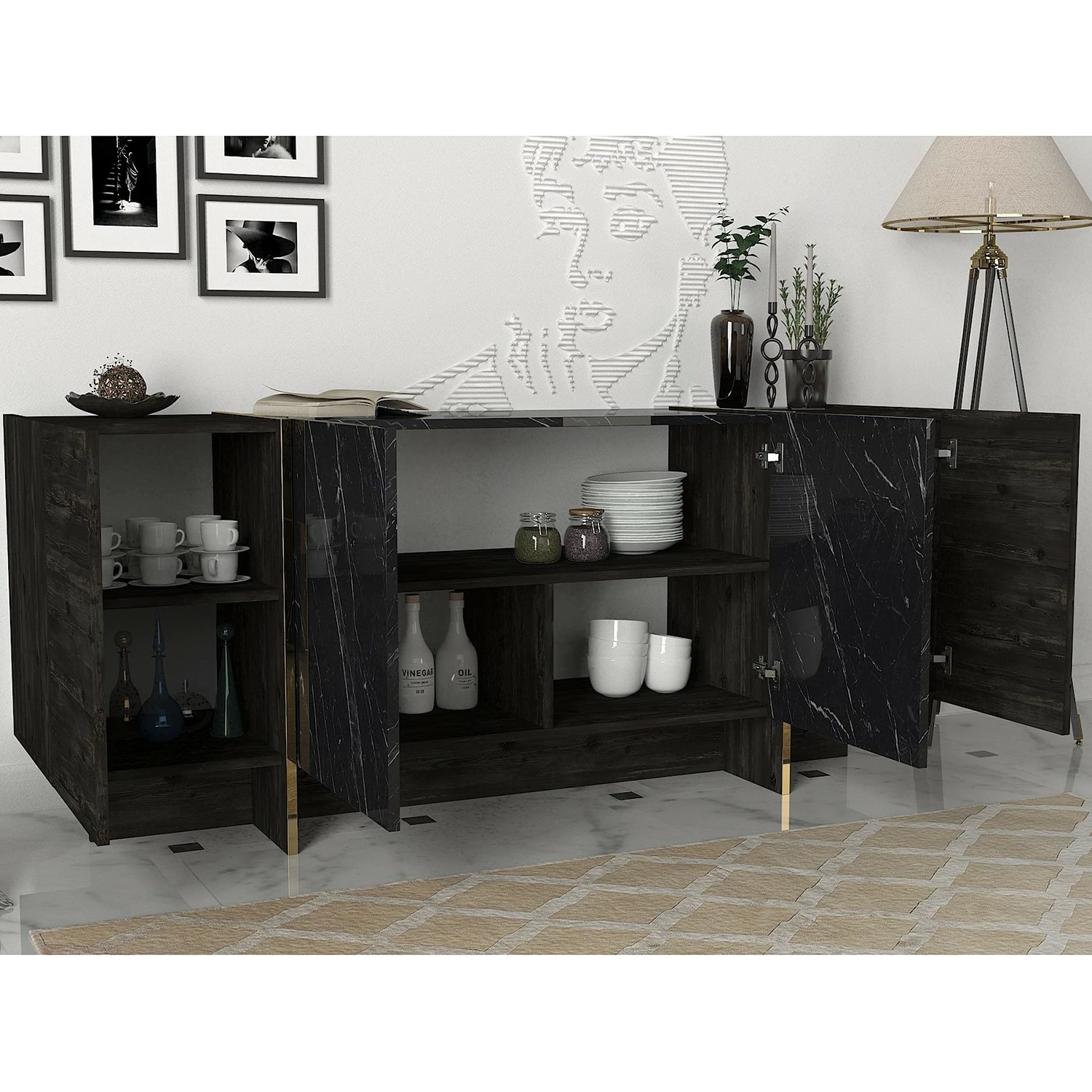 Loftscape Sideboard Vidal - Marmor Schwarz Dekor / Gold 4 Loftscape Sideboard Vidal - Marmor Schwarz Dekor / Gold – Bild 4