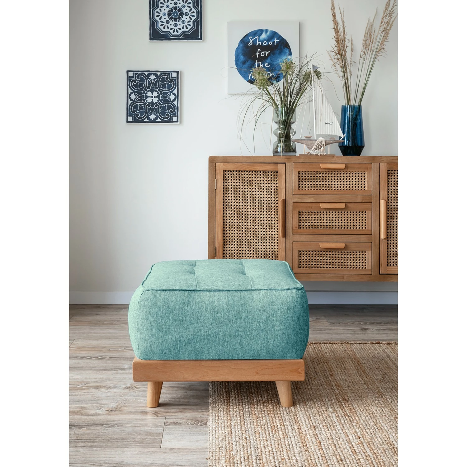 Norrwood Polsterhocker Surribas - Webstoff Lark: Petrol 7 Norrwood Polsterhocker Surribas - Webstoff Lark: Petrol – Bild 7