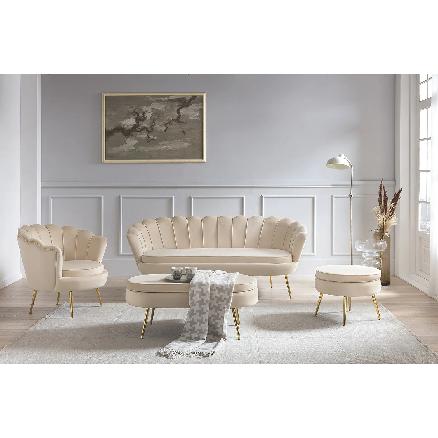 Norrwood Sofa Ralemo (3-Sitzer) - Samt - Creme 2 Norrwood Sofa Ralemo (3-Sitzer) - Samt - Creme – Bild 2