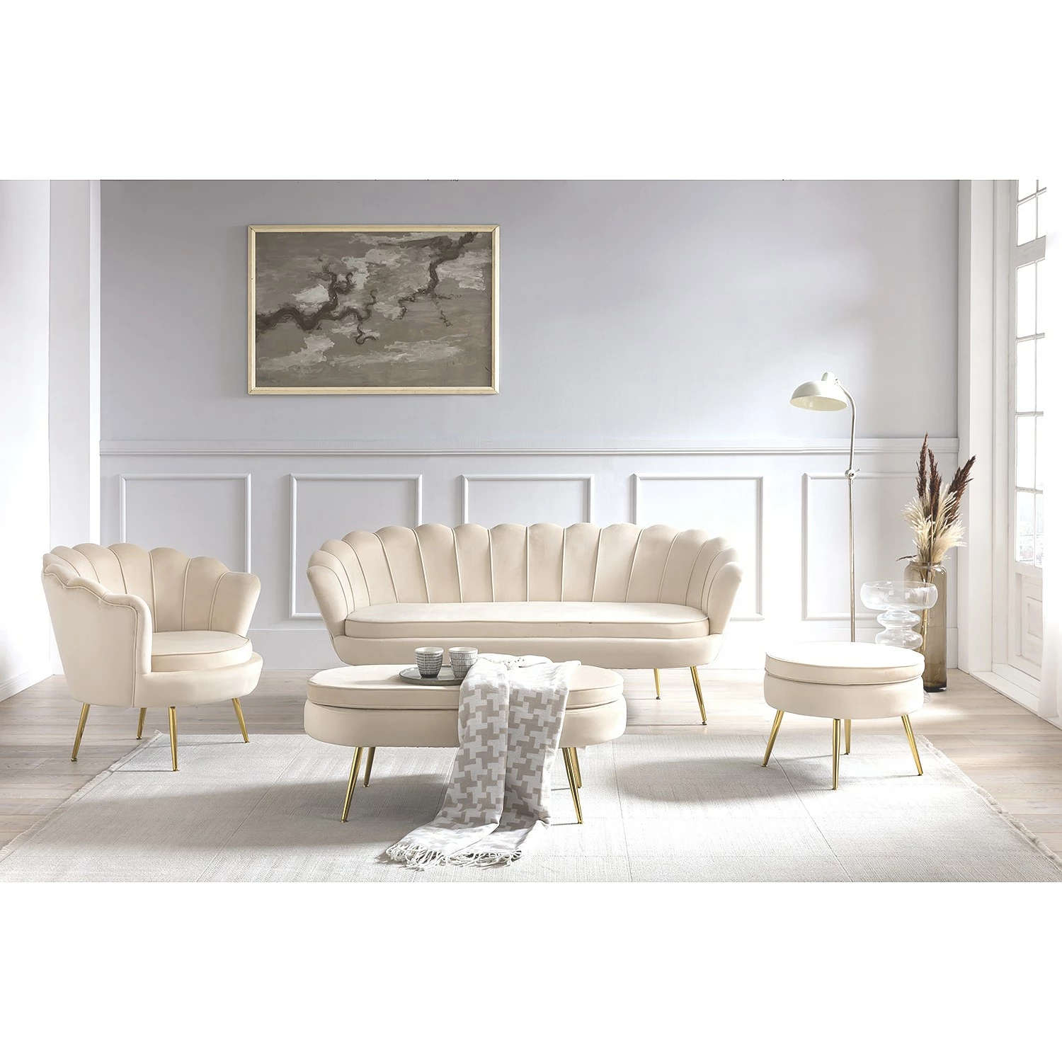 Norrwood Polsterhocker Ralemo - Samt - Creme 2 Norrwood Polsterhocker Ralemo - Samt - Creme – Bild 2